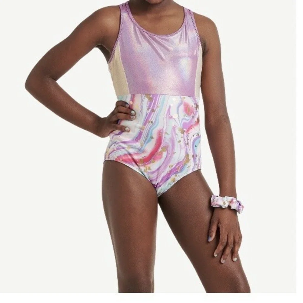Justice Girls Strappy Back Leotard with Scrunchie Large 12-14 New with Tags Nice
